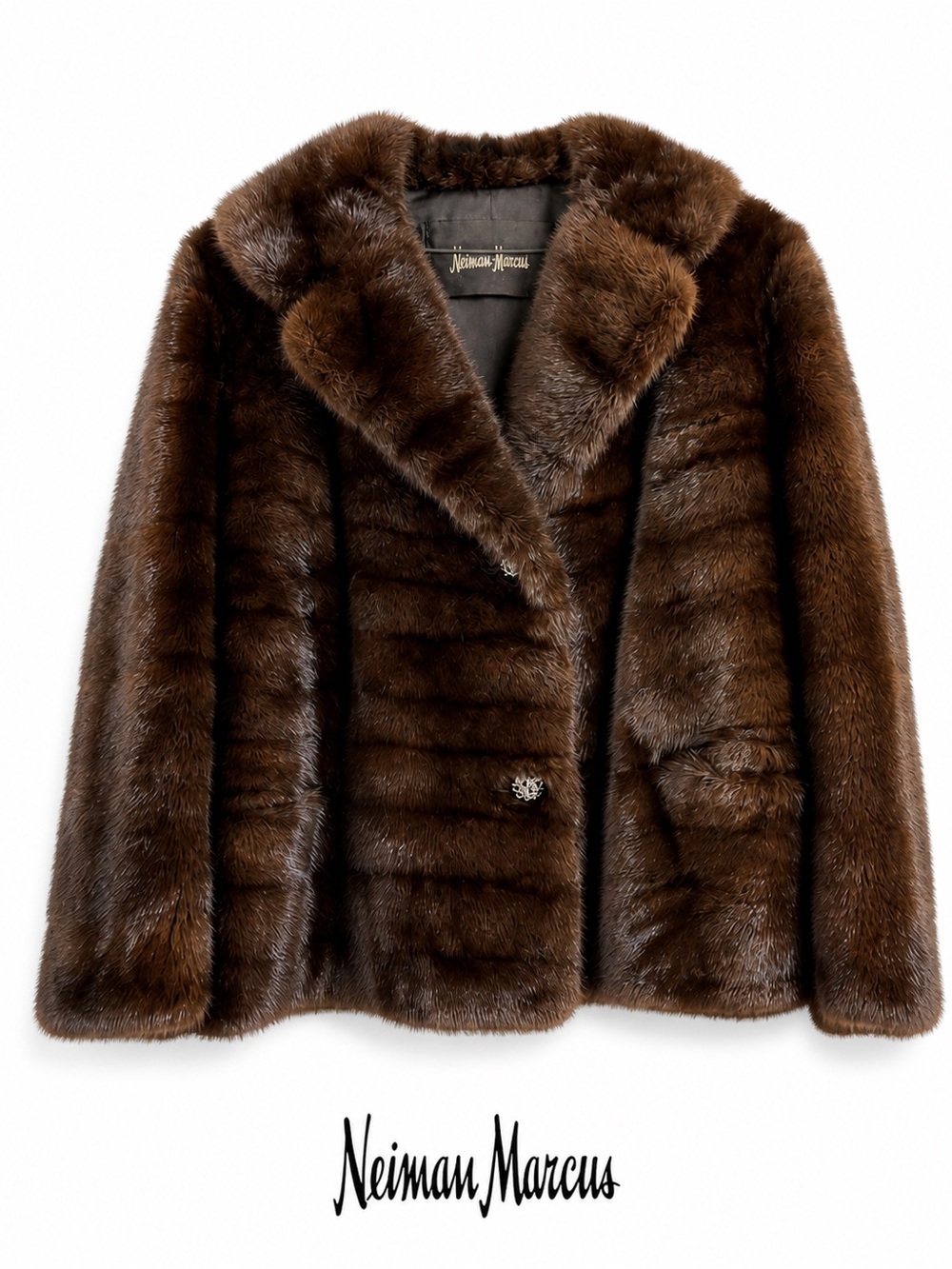 Neiman Marcus Brown Mink Fur Jacket Women’s Luxe Short Coat Soft Glam